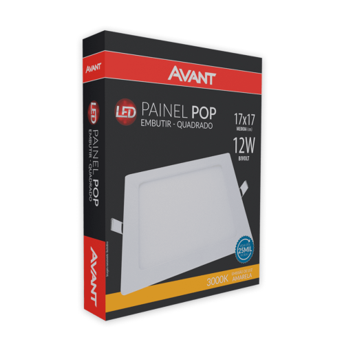 Painel Led Embutir 12W Quadrado 3000K Bivolt Avant - Imagem 2