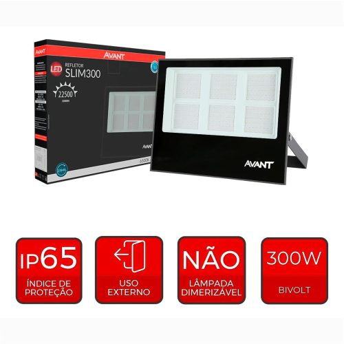Refletor de LED Slim 300W 6500K Branco Frio Bivolt IP65 à Prova d'Água Preto Avant - Imagem 2
