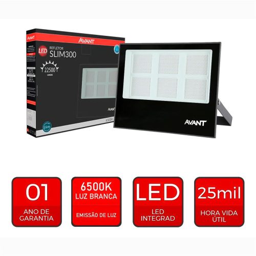 Refletor de LED Slim 300W 6500K Branco Frio Bivolt IP65 à Prova d'Água Preto Avant - Imagem 3