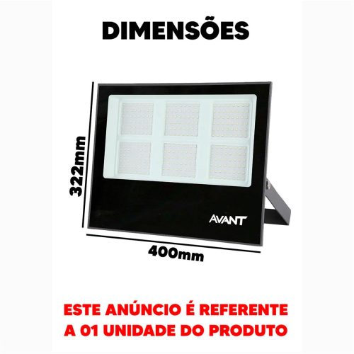 Refletor de LED Slim 300W 6500K Branco Frio Bivolt IP65 à Prova d'Água Preto Avant - Imagem 6