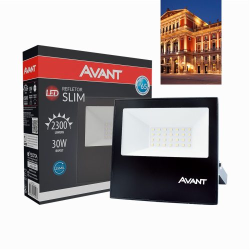 Refletor de LED Slim 30W 6500K Branco Frio 2250 Lm Bivolt IP65 à Prova d'Água Avant Cor Preto