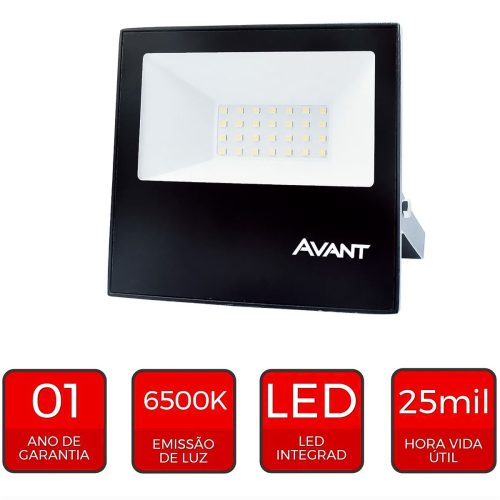 Refletor de LED Slim 30W 6500K Branco Frio 2250 Lm Bivolt IP65 à Prova d'Água Avant Cor Preto - Imagem 3