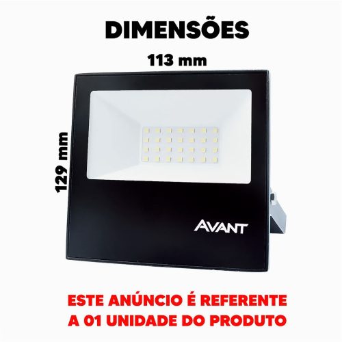 Refletor de LED Slim 30W 6500K Branco Frio 2250 Lm Bivolt IP65 à Prova d'Água Avant Cor Preto - Imagem 4
