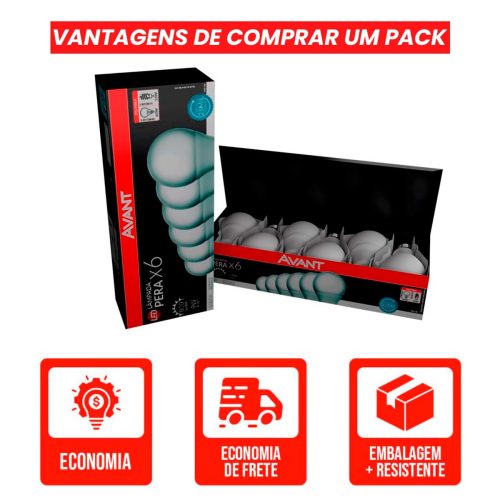Kit com 6 Lâmpadas LED Pera 9W 6500  Branco Frio E27 Bivolt Avant - Imagem 2