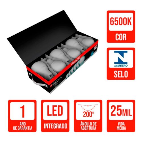 Kit com 6 Lâmpadas LED Pera 9W 6500  Branco Frio E27 Bivolt Avant - Imagem 5