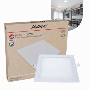 Painel LED Pop Embutir Quadrado 12W 6500K 16x16 Avant Branco