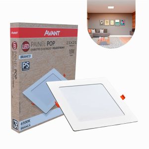 Painel LED Pop Embutir Quadrado 18W 6500K Bivolt 21x21 Avant Branco