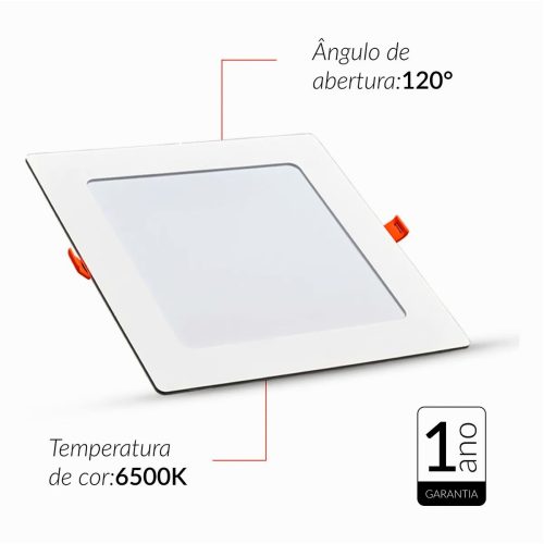 Painel LED Pop Embutir Quadrado 18W 6500K Bivolt 21x21 Avant Branco - Imagem 3