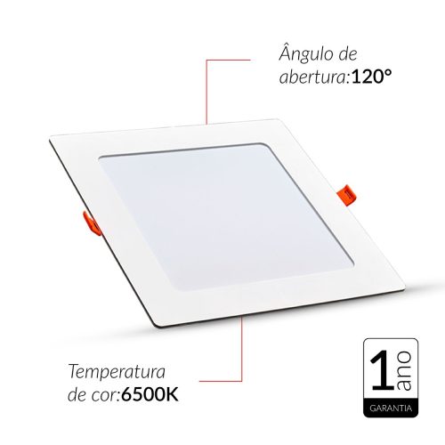 Painel LED Pop Embutir Quadrado 24W 6500K Bivolt 28x28 Avant Branco - Imagem 3