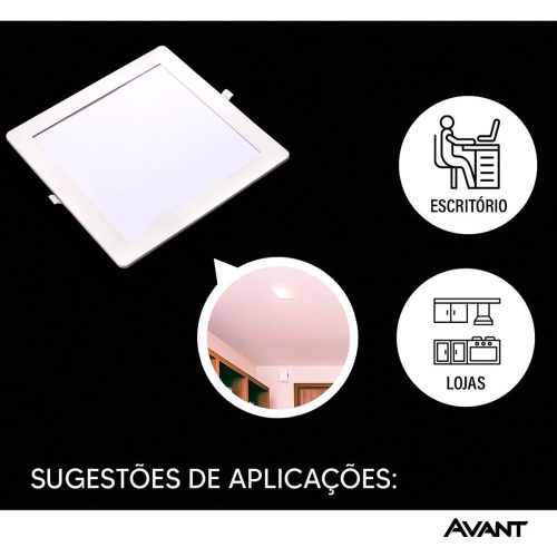 Painel LED Pop Embutir Quadrado 24W 6500K Bivolt 28x28 Avant Branco - Imagem 6