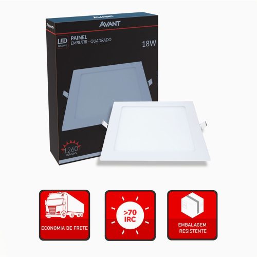 Painel de Led Embutir Quadrado 18W 6500K 1260Lm 21X21 Avant - Imagem 6