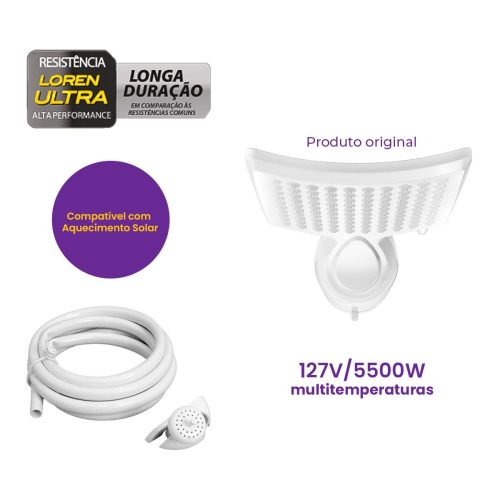 Chuveiro Ducha Loren Shower Multitemperaturas 5500W 127V Lorenzetti - Imagem 2