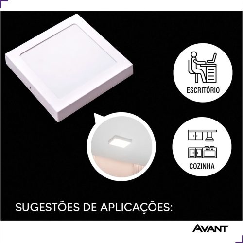 Painel de LED Sobrepor Quadrado 24W 6500K Bivolt 26x26cm Avant Branco Frio - Imagem 4