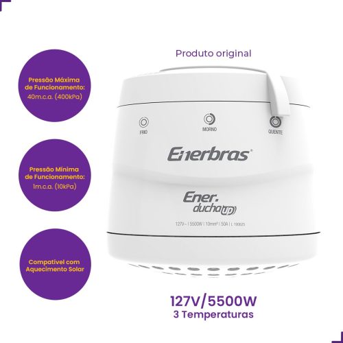 Chuveiro Elétrico Ducha Enerbras Up Branco 5500W 127V 3T - Imagem 3