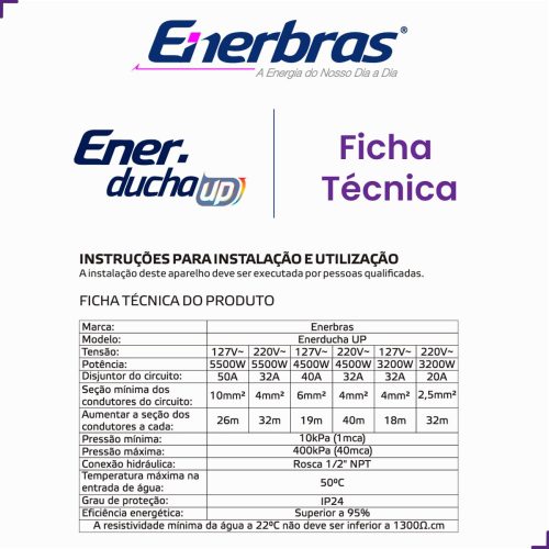 Chuveiro Elétrico Ducha Enerbras Up Branco 5500W 127V 3T - Imagem 6