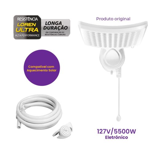 Chuveiro Ducha Loren Shower Eletrônica Ultra 5500W 127V Lorenzetti - Imagem 2
