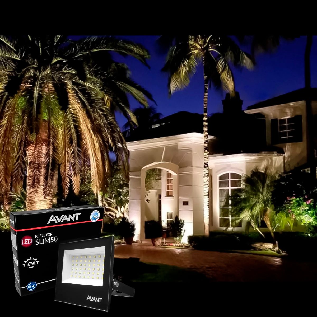 Refletor de LED Slim 50W 6500K Branco 3750Lm Frio Bivolt IP65 à Prova d'Água Avant Cor Preto - Imagem 5