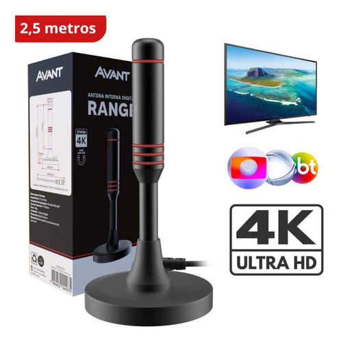 Antena Digital para TV Range 4K UHF 2,5m Avant Uso Interno