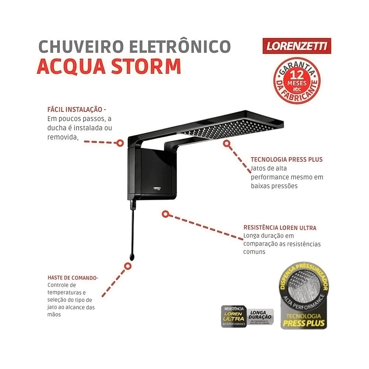 Chuveiro Acqua Storm Black 7800W 220V Lorenzetti - Imagem 3