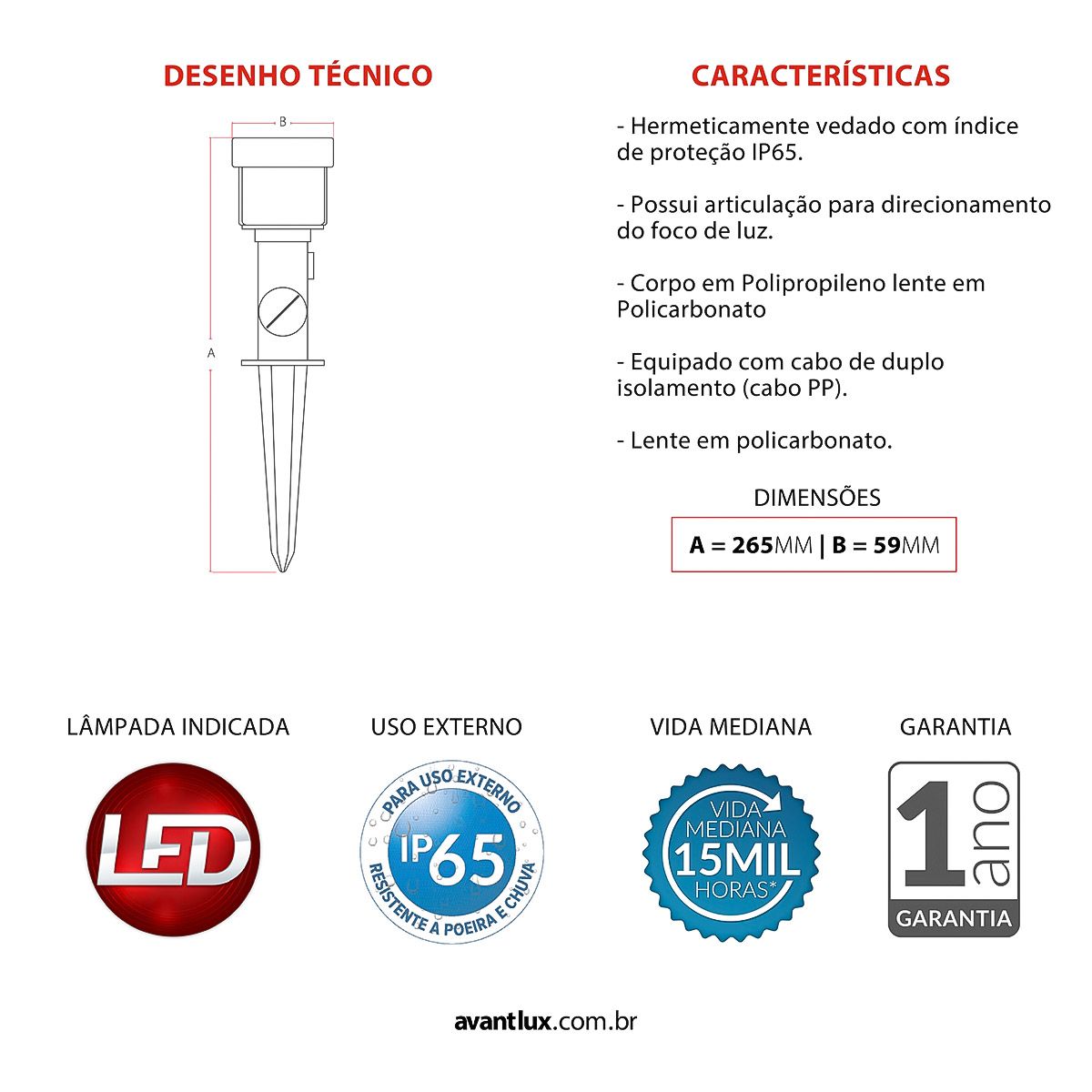 Espeto de Jardim Led Hummer 5W IP65 6500K Branco Frio 420Lm Bivolt Avant - Imagem 5
