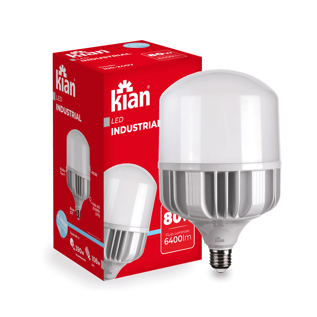 Lâmpada LED Industrial Globo 80W 6500K E27 BIV Kian