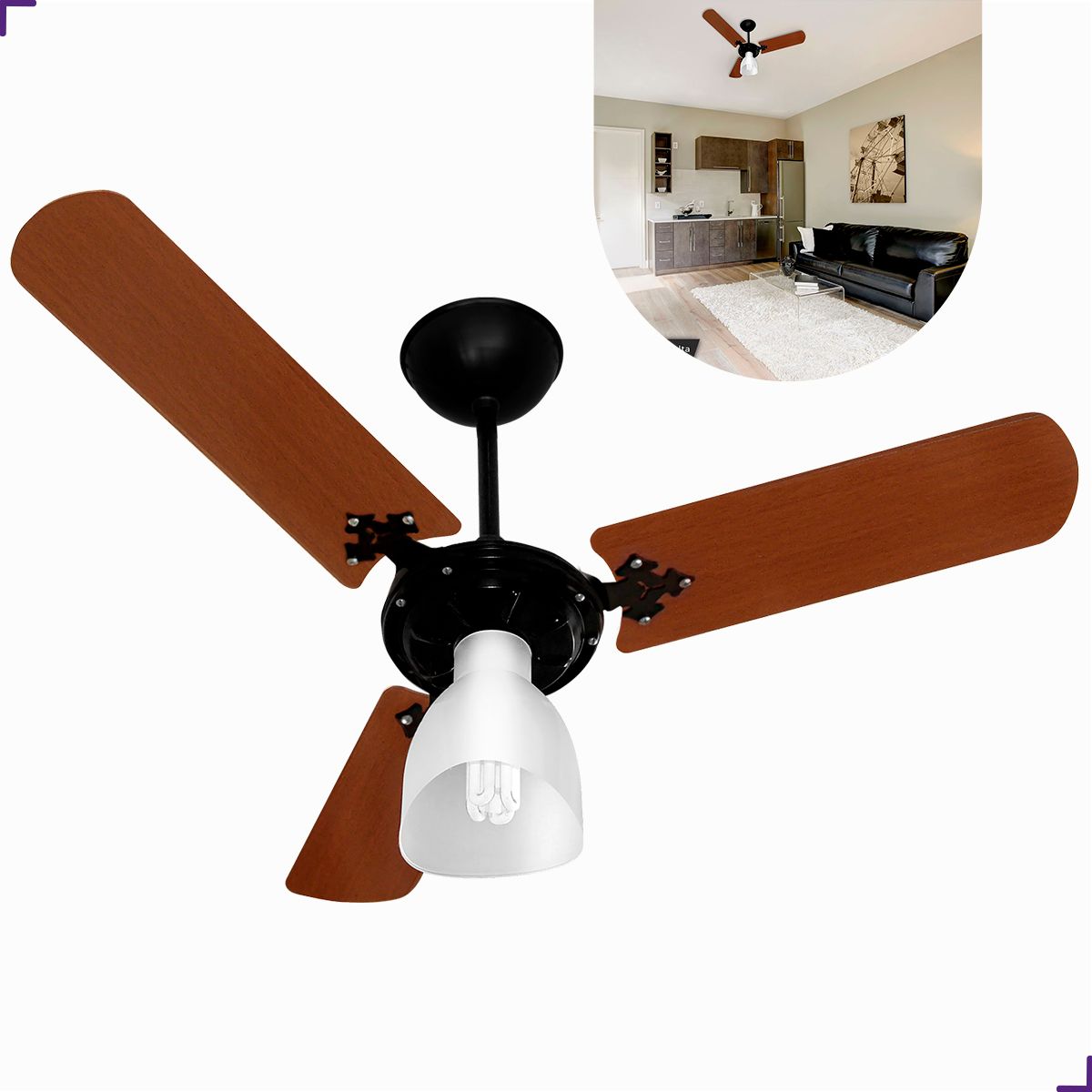 Ventilador De Teto New Delta Light Preto/Mogno 130W 3 Pás Venti-Delta 127V