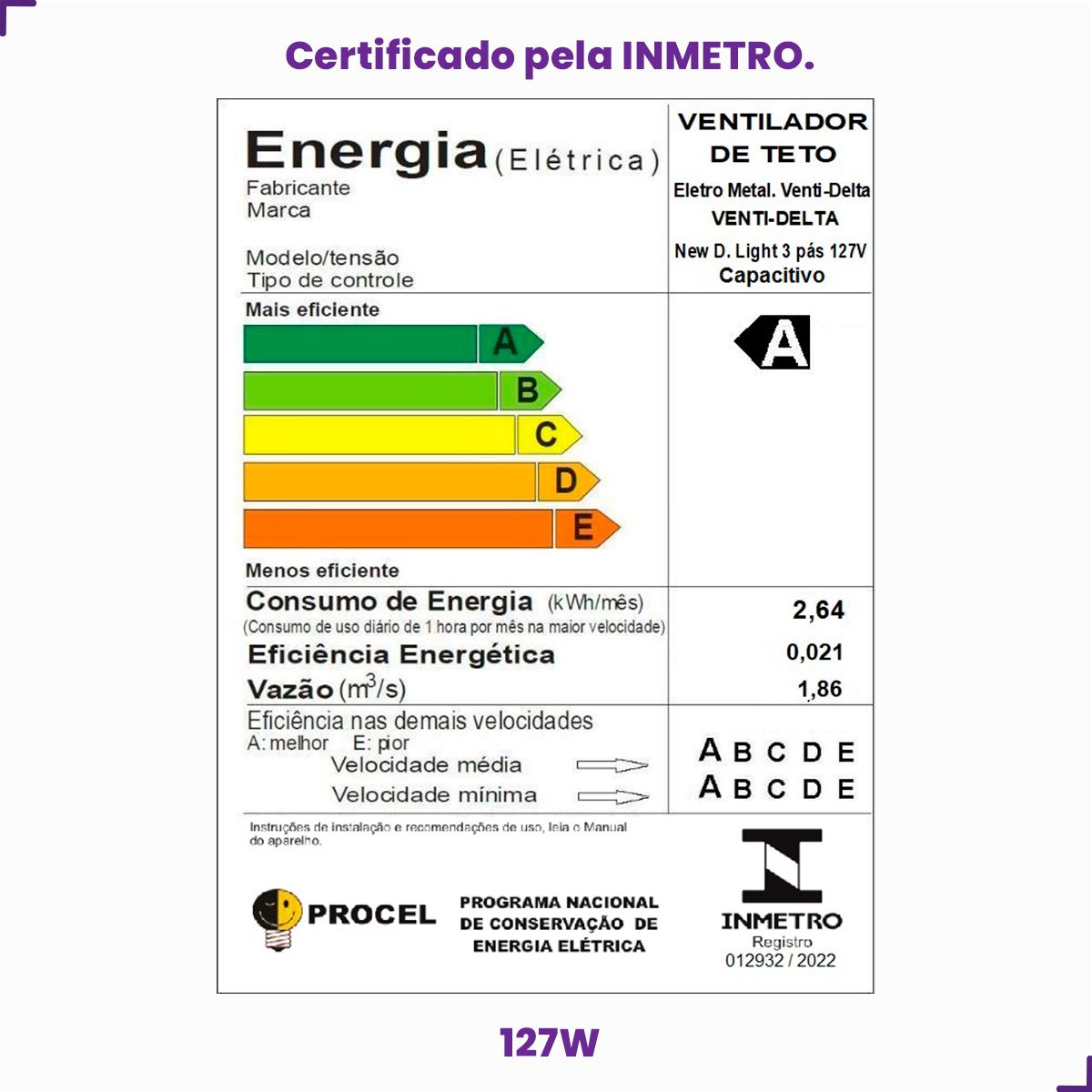 Ventilador De Teto New Delta Light Preto/Mogno 130W 3 Pás Venti-Delta 127V - Imagem 5