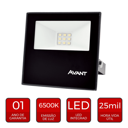 Refletor Slim Led 10W 6500K Luz Branca Fria IP65 800Lm Carcaça Preta - Avant - Imagem 3