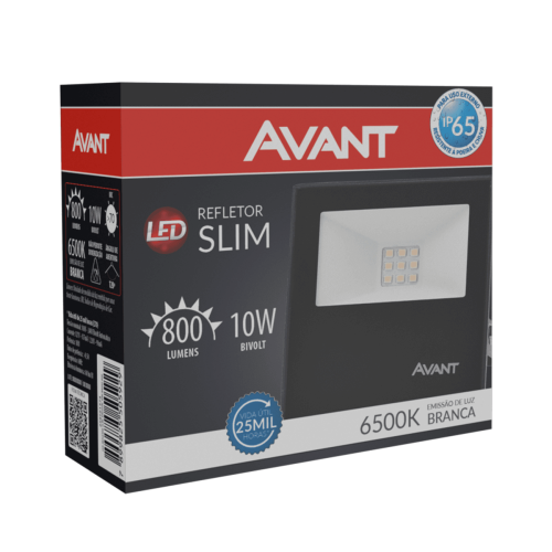 Refletor Slim Led 10W 6500K Luz Branca Fria IP65 800Lm Carcaça Preta - Avant - Imagem 6
