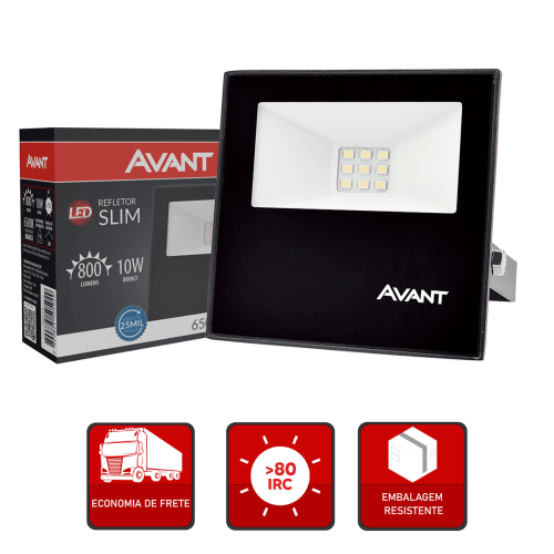 Refletor Slim Led 10W 6500K Luz Branca Fria IP65 800Lm Carcaça Preta - Avant - Imagem 7