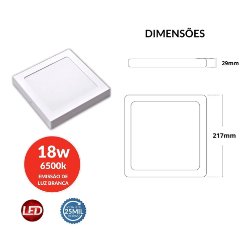 Painel Led Sobrepor 18W Quadrado 6500K Bivolt Avant - Imagem 4