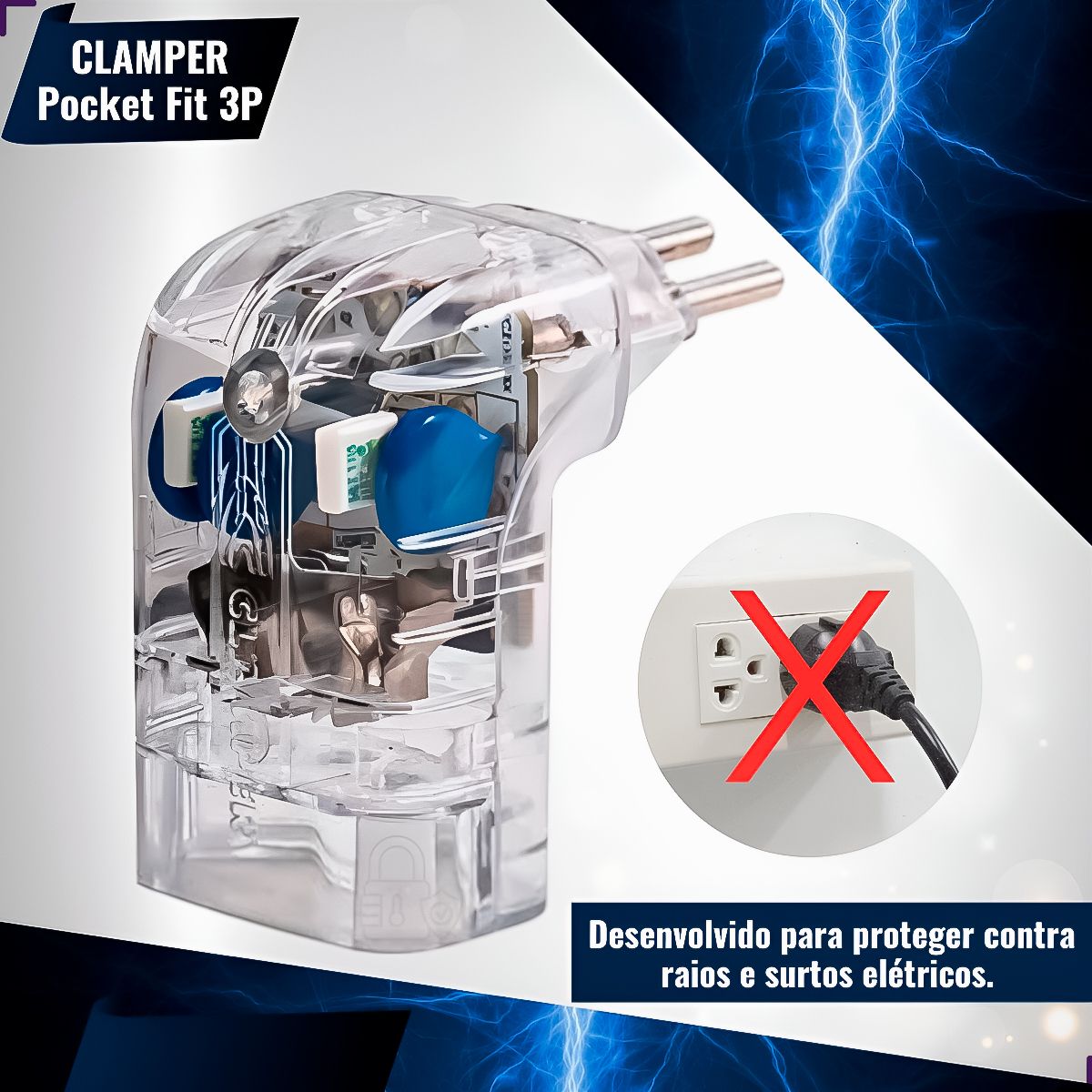 Protetor Contra Surtos DPS Pocket Fit 3P 20A Iclamper LCF Transparente Bivolt - Imagem 4