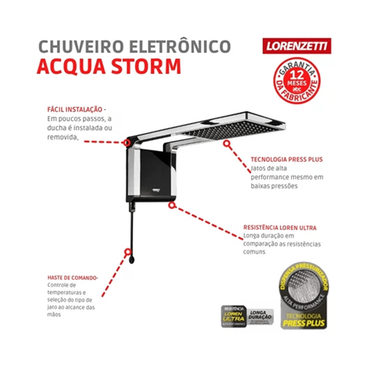 Chuveiro Acqua Storm Black/Cromado 7800W 220V Lorenzetti - Imagem 4